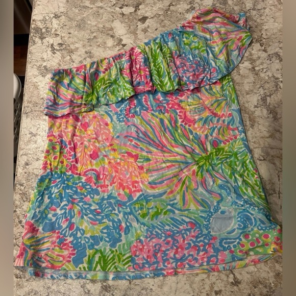 Lilly Pulitzer Women’s One Shoulder Ruffle Top Short Sleeve Multicolor Medium - Picture 4 of 10